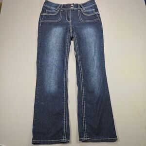 Penningtons Bootcut Jeans Contrast Stitch Flap Pocket Dark Wash Women Size 14